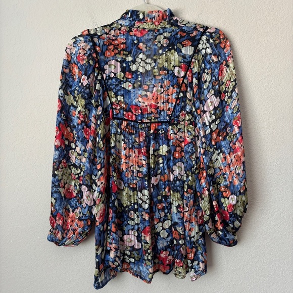 Umgee Floral Printed Boho Ruffle Neckline Puff Sleeve Blouse Top NEW - Picture 11 of 12